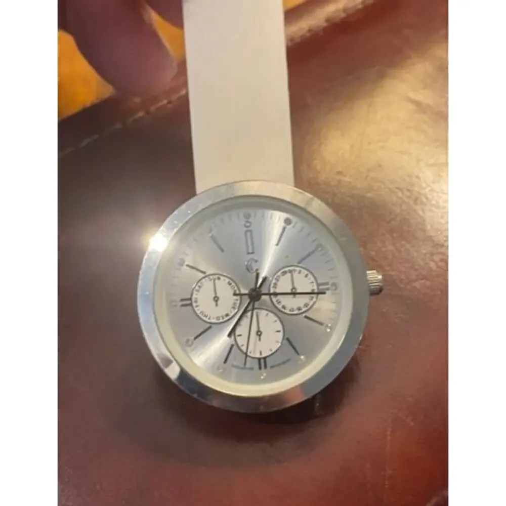 Women's Silver Tone 33mm Charming Charlie Watch, White Poly Band